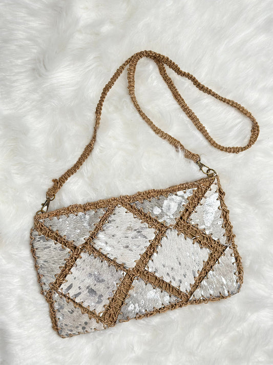 Kamari Leather Woven Bag (Silver)