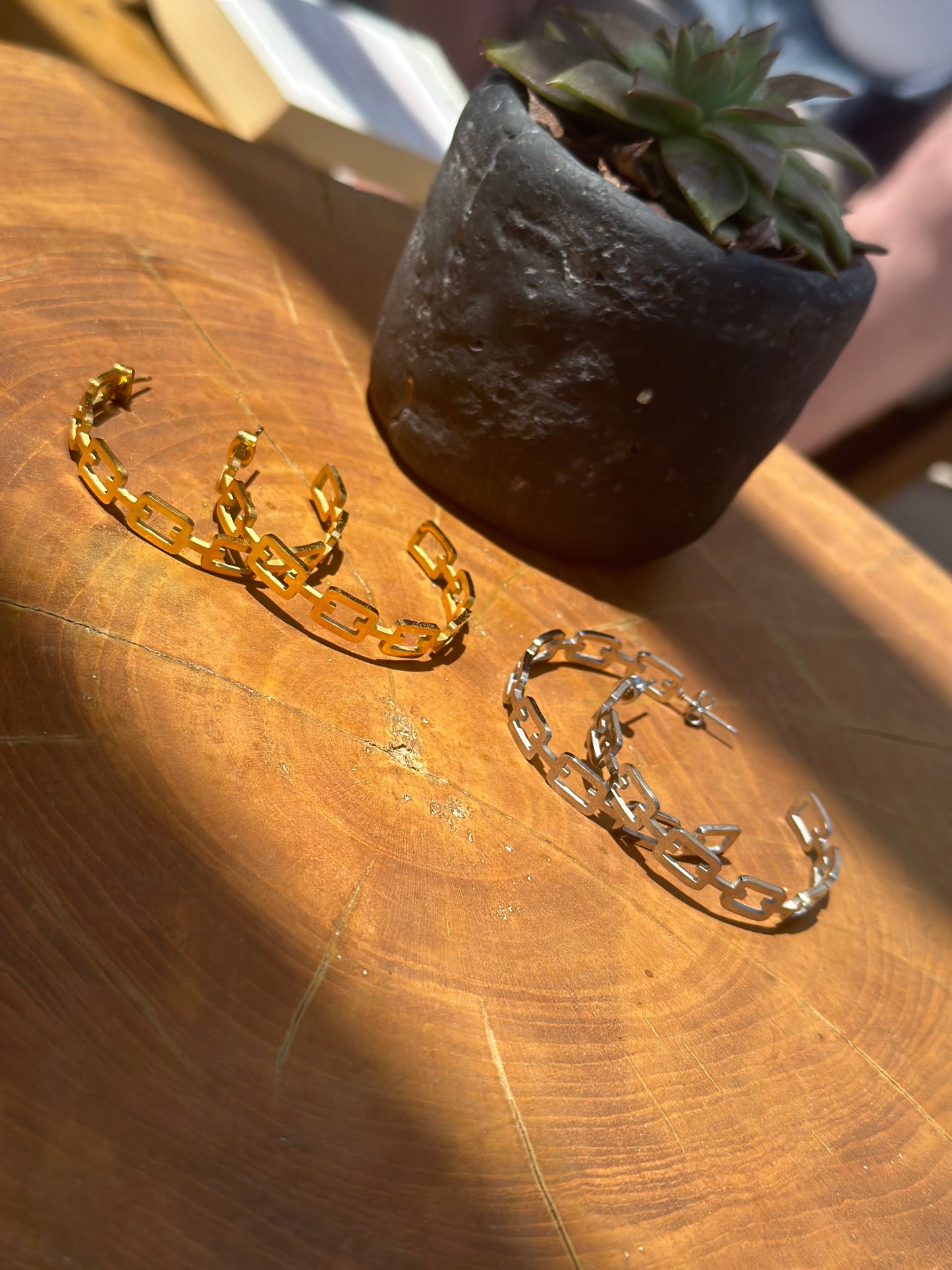 Chain Hoop Earrings (Gold)